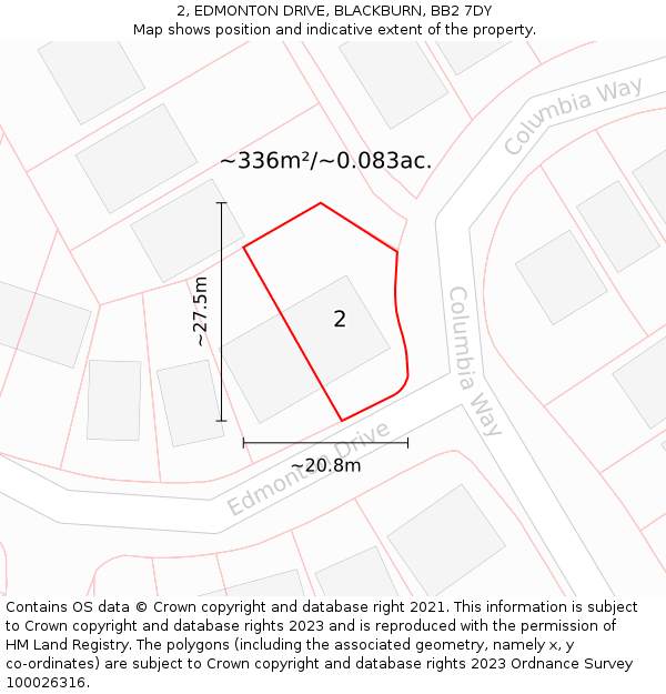 2, EDMONTON DRIVE, BLACKBURN, BB2 7DY: Plot and title map