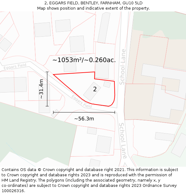 2, EGGARS FIELD, BENTLEY, FARNHAM, GU10 5LD: Plot and title map