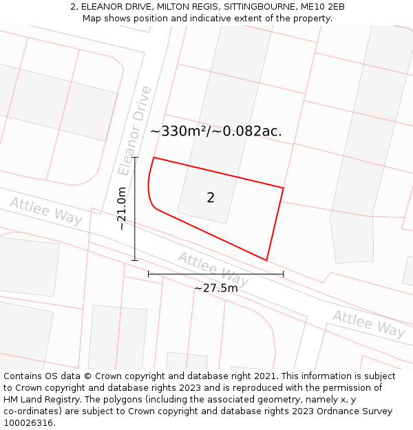 2, ELEANOR DRIVE, MILTON REGIS, SITTINGBOURNE, ME10 2EB: Plot and title map