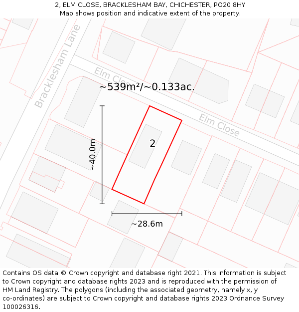 2, ELM CLOSE, BRACKLESHAM BAY, CHICHESTER, PO20 8HY: Plot and title map