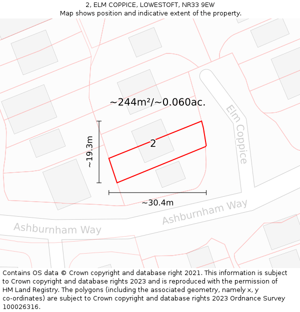 2, ELM COPPICE, LOWESTOFT, NR33 9EW: Plot and title map