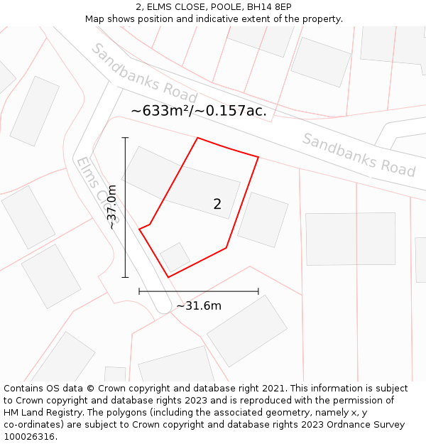 2, ELMS CLOSE, POOLE, BH14 8EP: Plot and title map