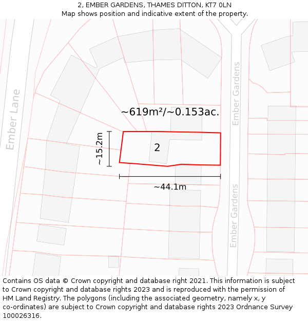 2, EMBER GARDENS, THAMES DITTON, KT7 0LN: Plot and title map