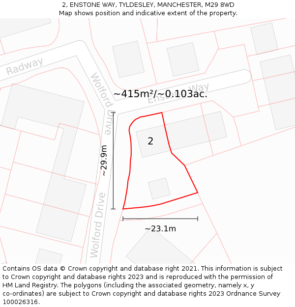 2, ENSTONE WAY, TYLDESLEY, MANCHESTER, M29 8WD: Plot and title map