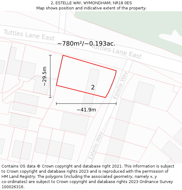 2, ESTELLE WAY, WYMONDHAM, NR18 0ES: Plot and title map