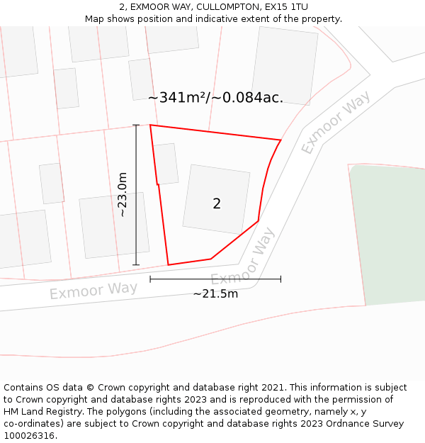 2, EXMOOR WAY, CULLOMPTON, EX15 1TU: Plot and title map