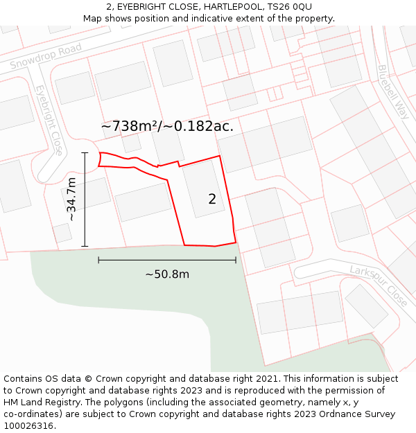 2, EYEBRIGHT CLOSE, HARTLEPOOL, TS26 0QU: Plot and title map