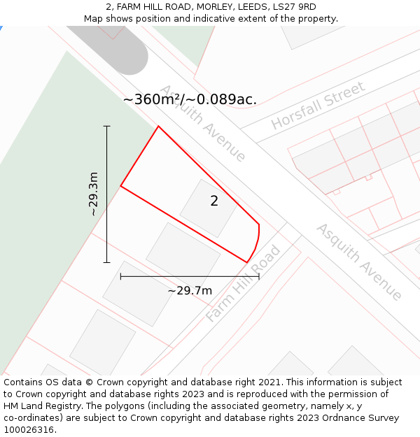 2, FARM HILL ROAD, MORLEY, LEEDS, LS27 9RD: Plot and title map