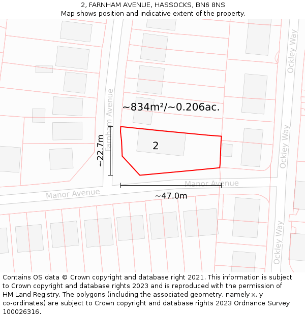 2, FARNHAM AVENUE, HASSOCKS, BN6 8NS: Plot and title map