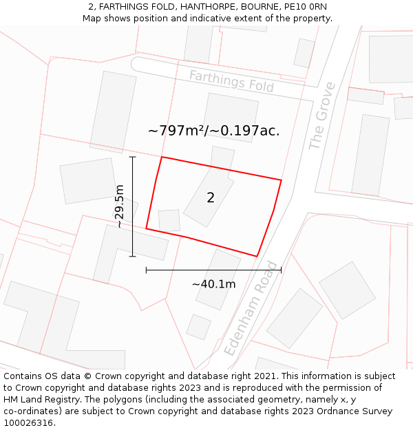 2, FARTHINGS FOLD, HANTHORPE, BOURNE, PE10 0RN: Plot and title map