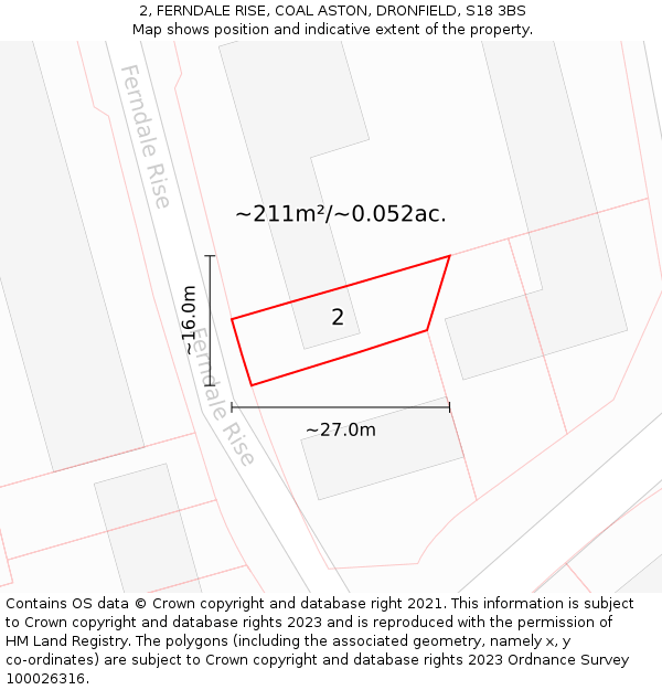 2, FERNDALE RISE, COAL ASTON, DRONFIELD, S18 3BS: Plot and title map