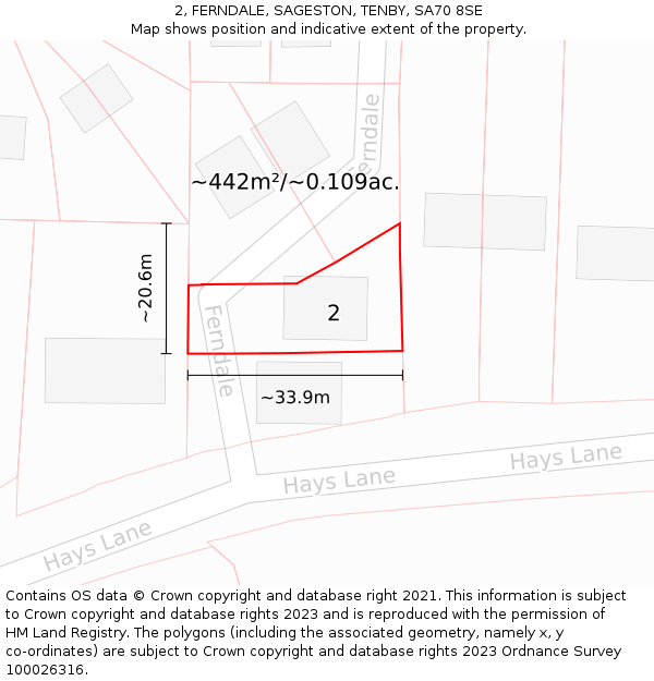 2, FERNDALE, SAGESTON, TENBY, SA70 8SE: Plot and title map