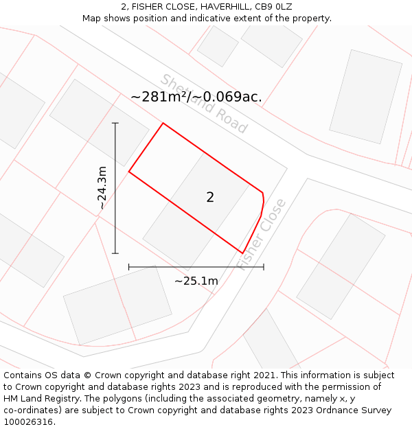 2, FISHER CLOSE, HAVERHILL, CB9 0LZ: Plot and title map