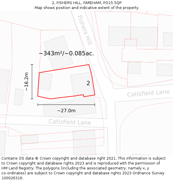 2, FISHERS HILL, FAREHAM, PO15 5QP: Plot and title map