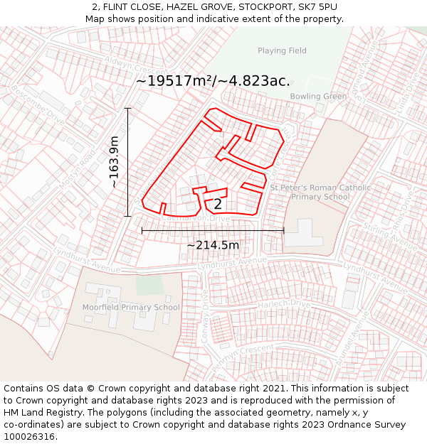 2, FLINT CLOSE, HAZEL GROVE, STOCKPORT, SK7 5PU: Plot and title map