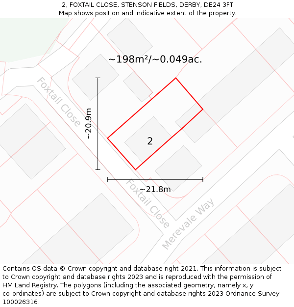 2, FOXTAIL CLOSE, STENSON FIELDS, DERBY, DE24 3FT: Plot and title map