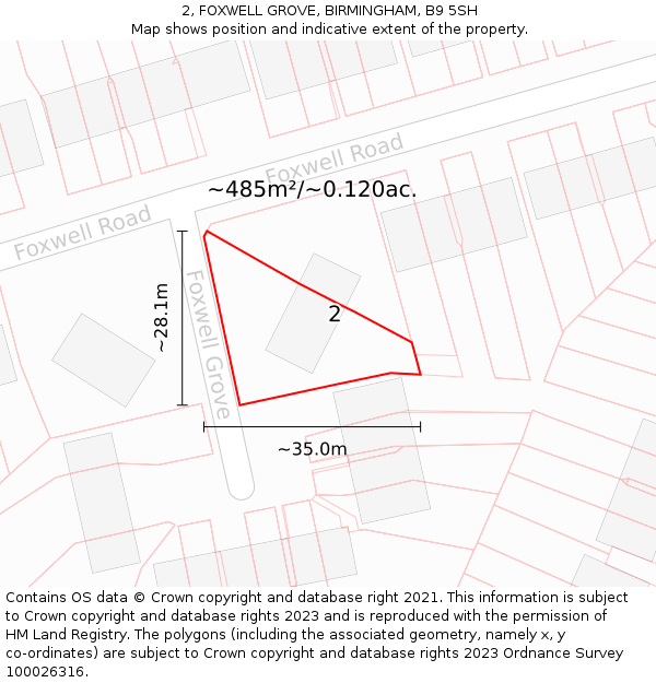 2, FOXWELL GROVE, BIRMINGHAM, B9 5SH: Plot and title map