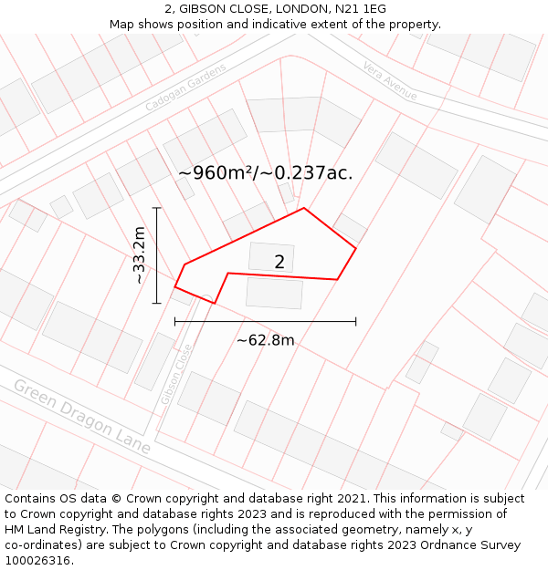 2, GIBSON CLOSE, LONDON, N21 1EG: Plot and title map