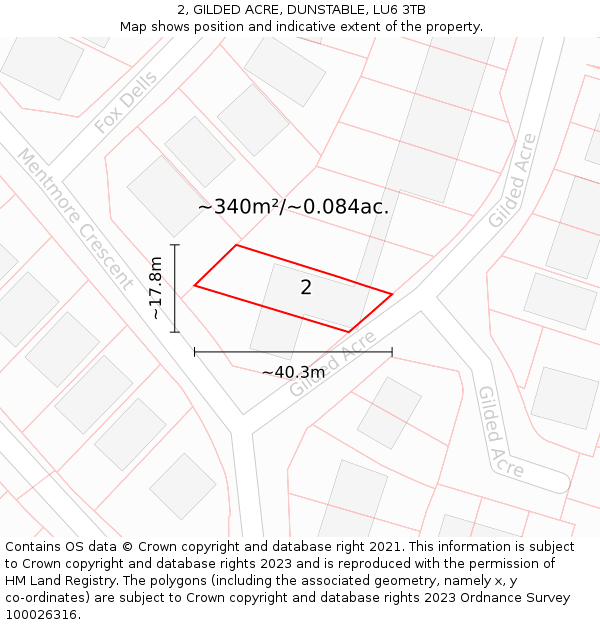 2, GILDED ACRE, DUNSTABLE, LU6 3TB: Plot and title map