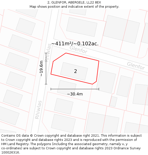 2, GLENFOR, ABERGELE, LL22 8EX: Plot and title map