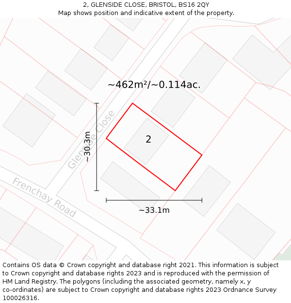 2, GLENSIDE CLOSE, BRISTOL, BS16 2QY: Plot and title map