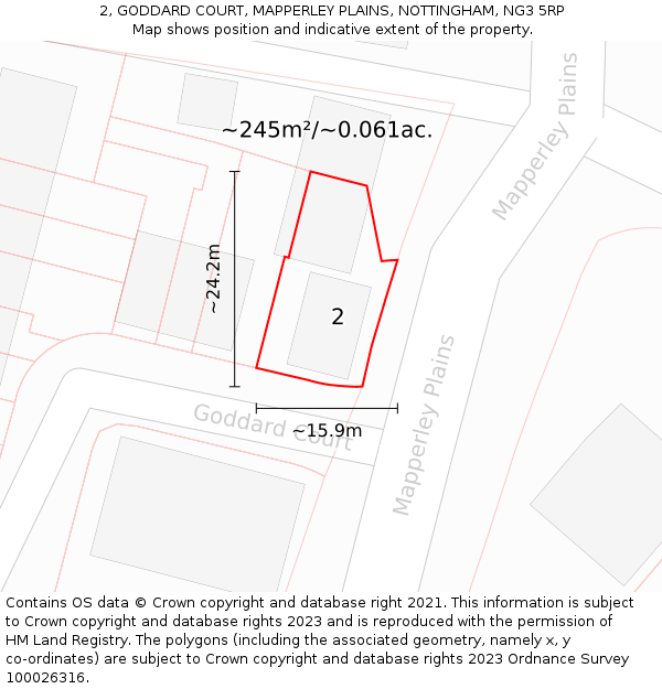 2, GODDARD COURT, MAPPERLEY PLAINS, NOTTINGHAM, NG3 5RP: Plot and title map