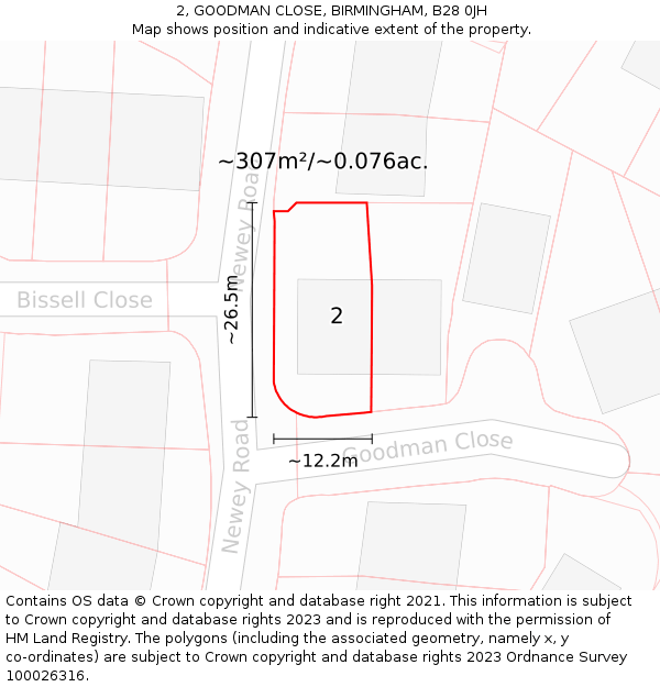 2, GOODMAN CLOSE, BIRMINGHAM, B28 0JH: Plot and title map