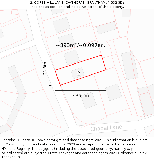 2, GORSE HILL LANE, CAYTHORPE, GRANTHAM, NG32 3DY: Plot and title map