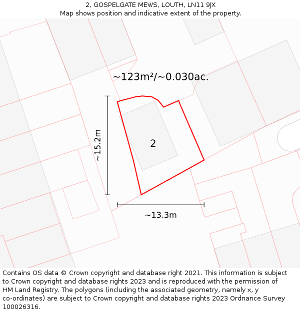 2, GOSPELGATE MEWS, LOUTH, LN11 9JX: Plot and title map