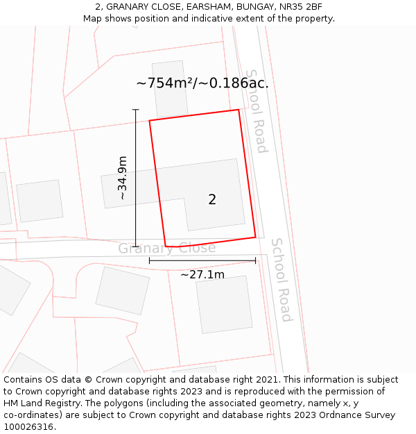 2, GRANARY CLOSE, EARSHAM, BUNGAY, NR35 2BF: Plot and title map