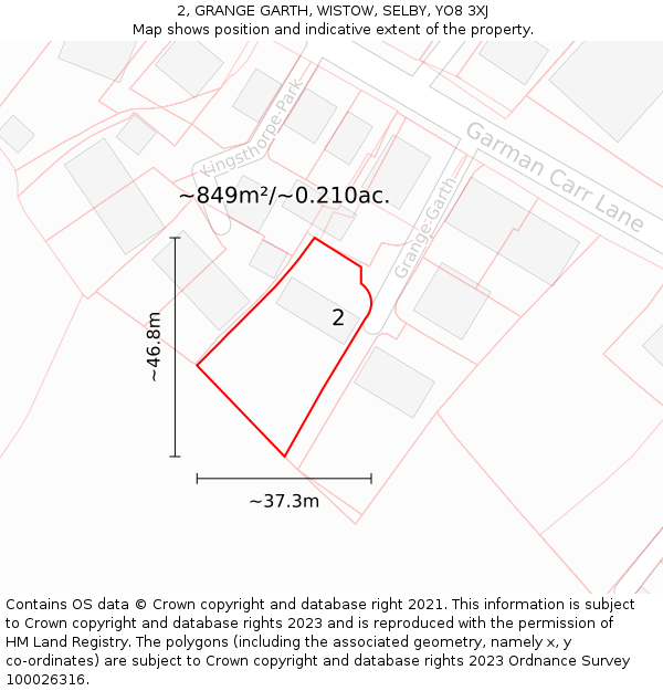 2, GRANGE GARTH, WISTOW, SELBY, YO8 3XJ: Plot and title map