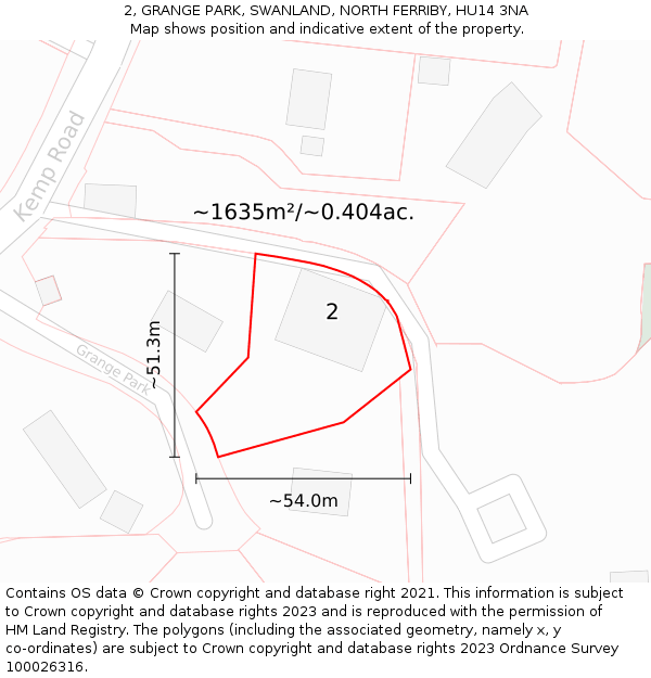 2, GRANGE PARK, SWANLAND, NORTH FERRIBY, HU14 3NA: Plot and title map