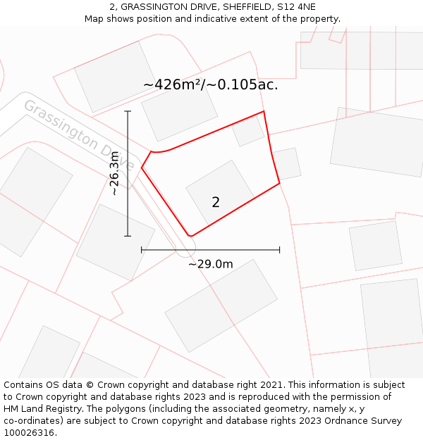 2, GRASSINGTON DRIVE, SHEFFIELD, S12 4NE: Plot and title map