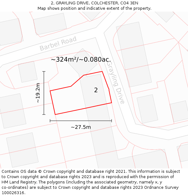 2, GRAYLING DRIVE, COLCHESTER, CO4 3EN: Plot and title map