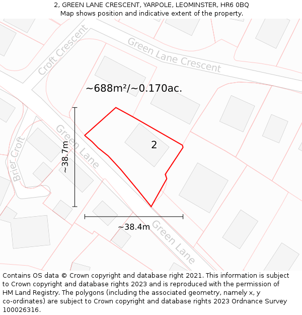 2, GREEN LANE CRESCENT, YARPOLE, LEOMINSTER, HR6 0BQ: Plot and title map