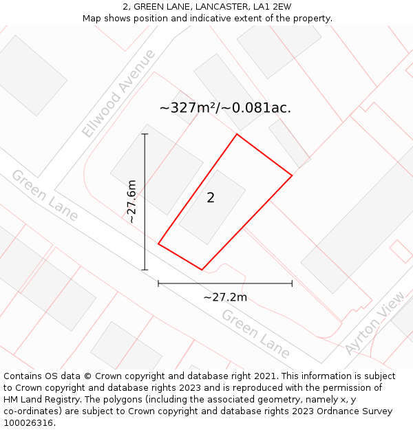 2, GREEN LANE, LANCASTER, LA1 2EW: Plot and title map