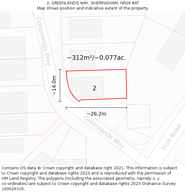 2, GREENLANDS WAY, SHERINGHAM, NR26 8AT: Plot and title map