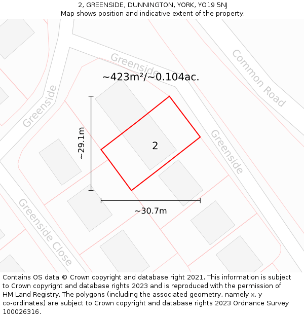 2, GREENSIDE, DUNNINGTON, YORK, YO19 5NJ: Plot and title map