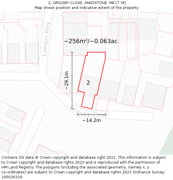 2, GRIGSBY CLOSE, MAIDSTONE, ME17 3FJ: Plot and title map