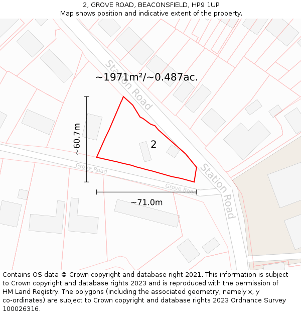 2, GROVE ROAD, BEACONSFIELD, HP9 1UP: Plot and title map