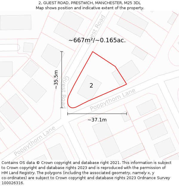 2, GUEST ROAD, PRESTWICH, MANCHESTER, M25 3DL: Plot and title map