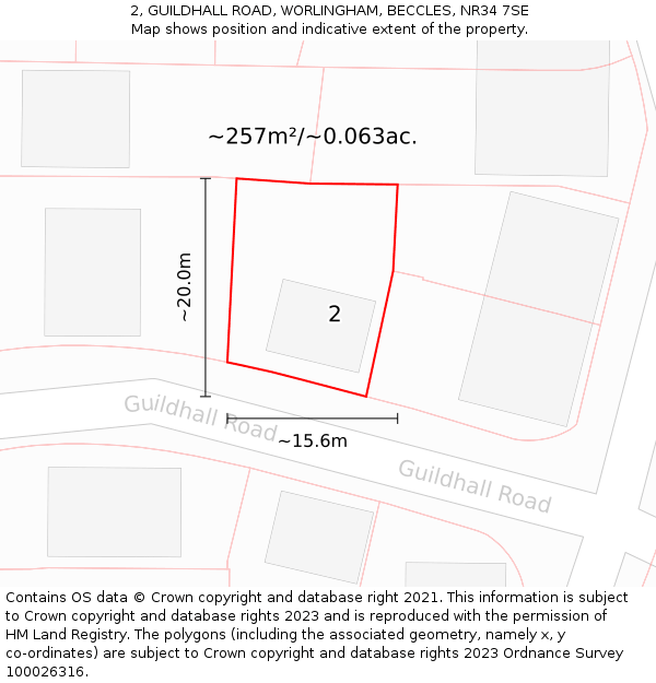 2, GUILDHALL ROAD, WORLINGHAM, BECCLES, NR34 7SE: Plot and title map