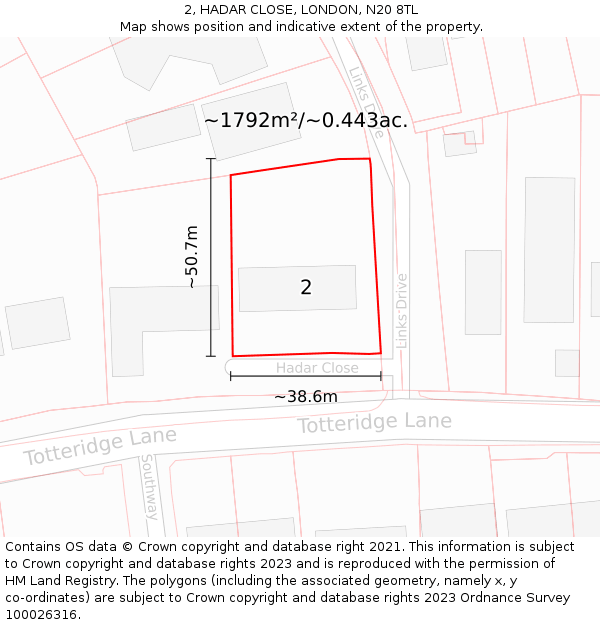 2, HADAR CLOSE, LONDON, N20 8TL: Plot and title map