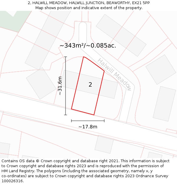 2, HALWILL MEADOW, HALWILL JUNCTION, BEAWORTHY, EX21 5PP: Plot and title map