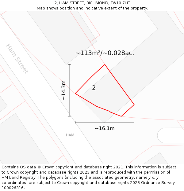 2, HAM STREET, RICHMOND, TW10 7HT: Plot and title map