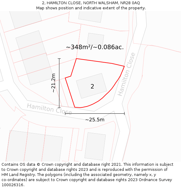 2, HAMILTON CLOSE, NORTH WALSHAM, NR28 0AQ: Plot and title map