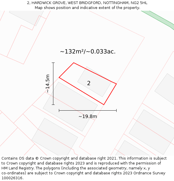 2, HARDWICK GROVE, WEST BRIDGFORD, NOTTINGHAM, NG2 5HL: Plot and title map