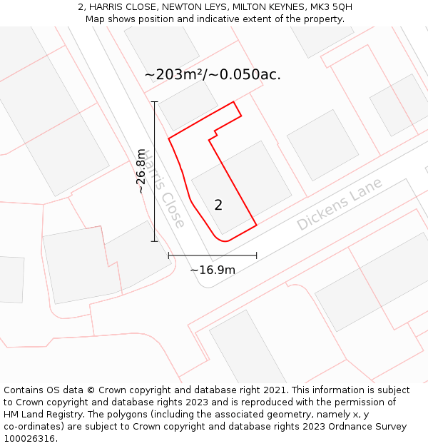 2, HARRIS CLOSE, NEWTON LEYS, MILTON KEYNES, MK3 5QH: Plot and title map