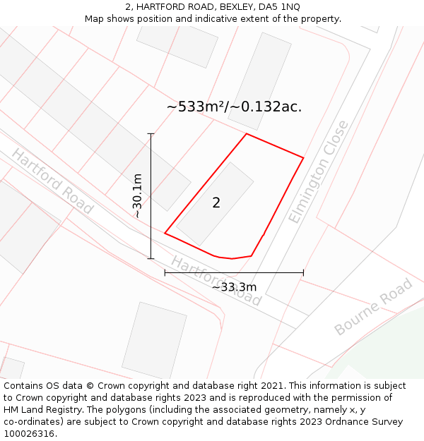 2, HARTFORD ROAD, BEXLEY, DA5 1NQ: Plot and title map