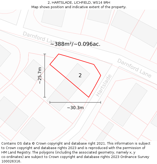 2, HARTSLADE, LICHFIELD, WS14 9RH: Plot and title map